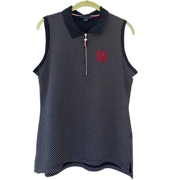 Tommy Hilfiger Tops - Tommy Hilfiger‎ Golf Sleeveless Polo Shirt Navy Blue White Polka Dot